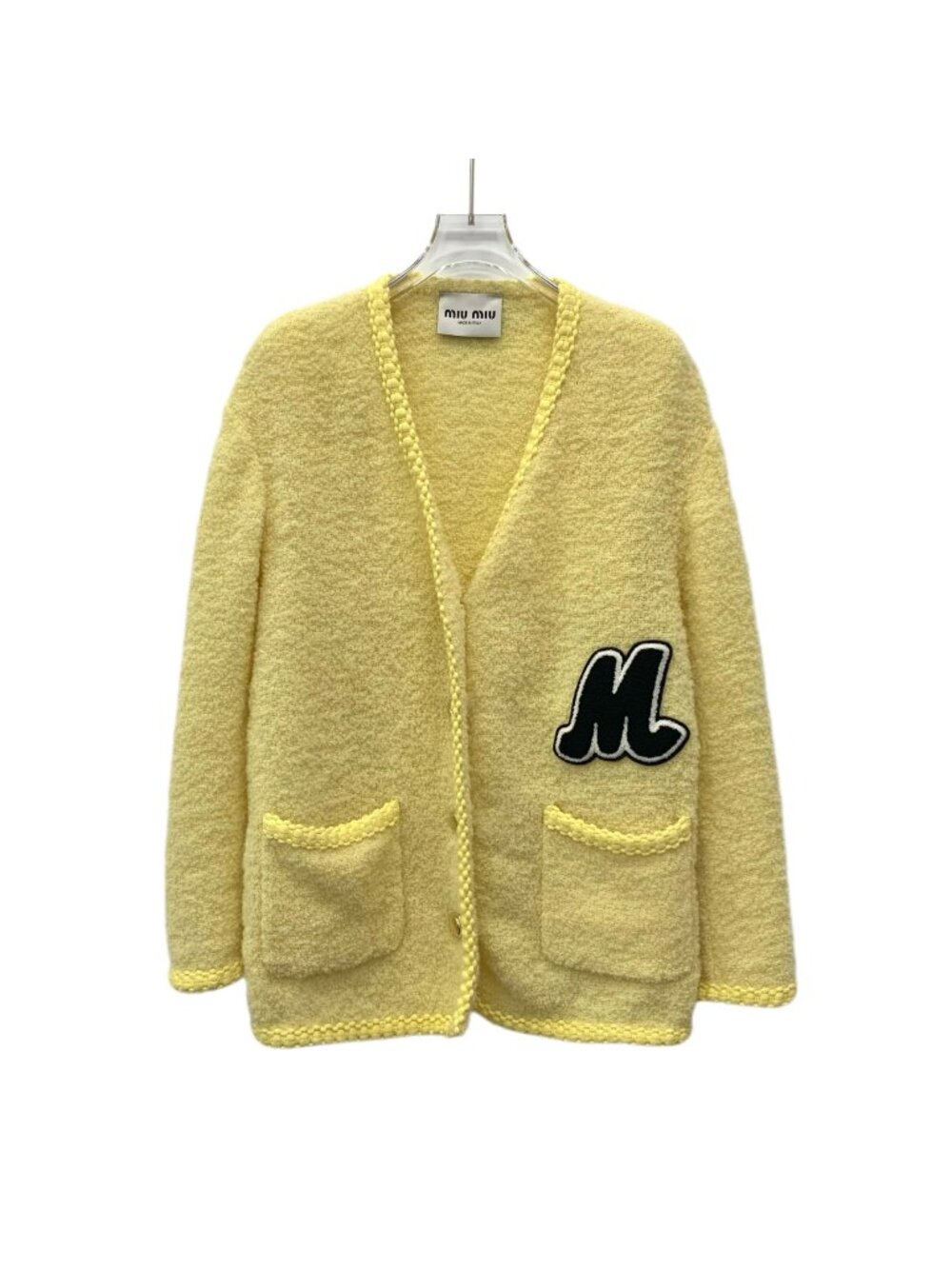 Miu Miu Yellow Wool Tweed Knit Cardigan